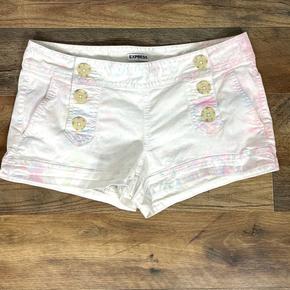 Express White Shorts w/ Tie Dye and Sailor Button Details Size 4 - Picture 9 of 9